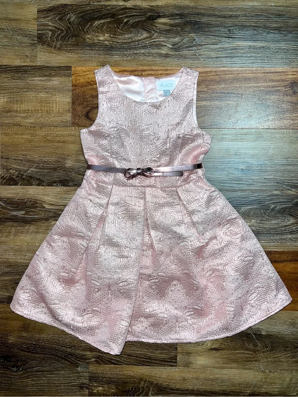 The Children's Place Rose Gold Metallic Woven Jacquard Dress, Size 6X/7